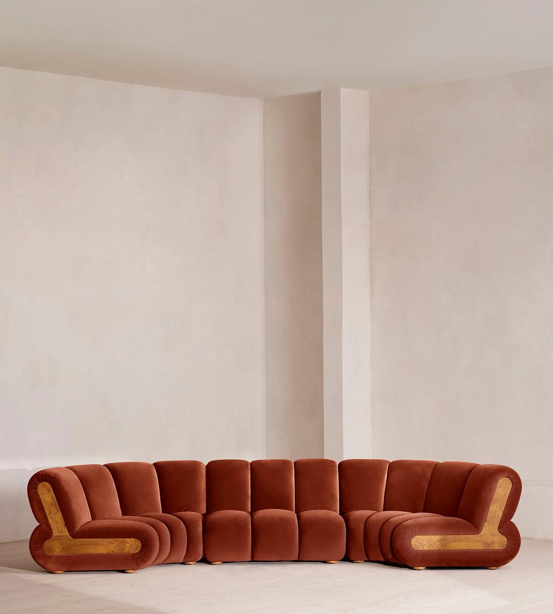 Noelle Sectional Curved Sofa - Six Seater - Velvet Rust - US - Listing - Image 2