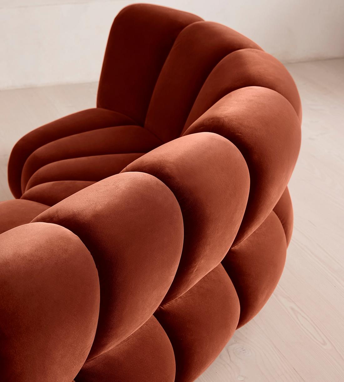 Noelle Sectional Curved Sofa - Six Seater - Velvet Rust - US - Images - Image 6