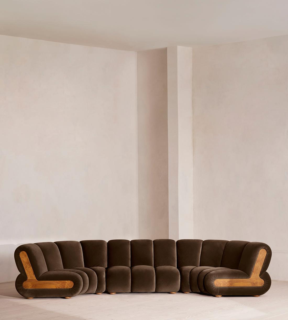 Noelle Modular Curved Sofa - Six Seater - Velvet Chocolate Brown - Listing - Image 1