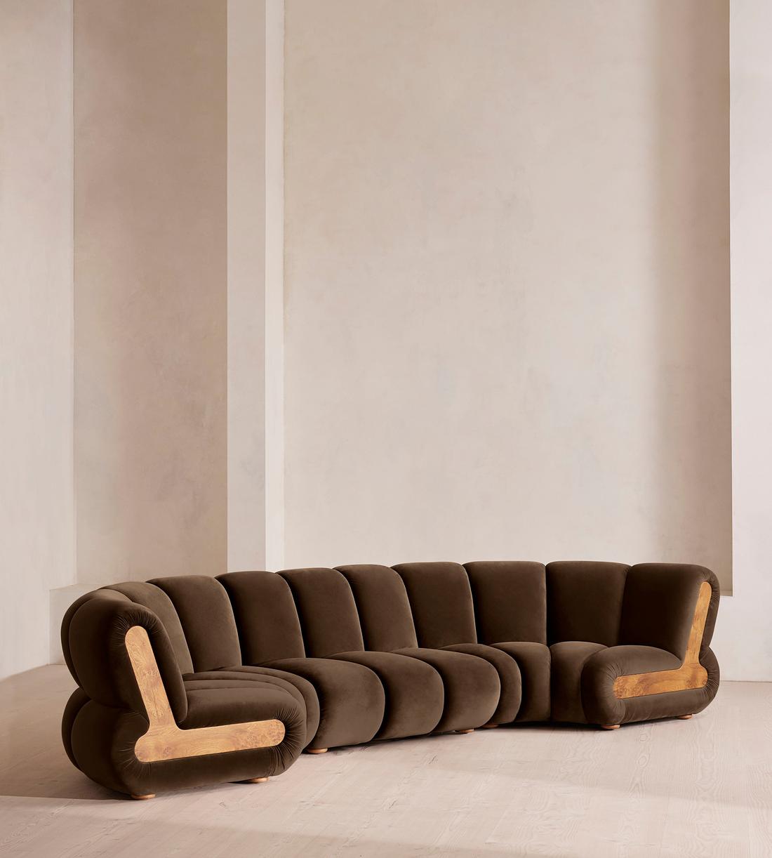 Noelle Sectional Curved Sofa - Six Seater - Velvet Chocolate Brown - US - Listing - Image 2