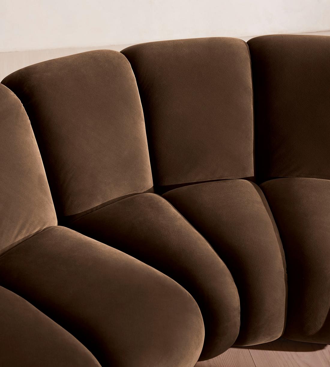Noelle Sectional Curved Sofa - Six Seater - Velvet Chocolate Brown - US - Images - Image 6