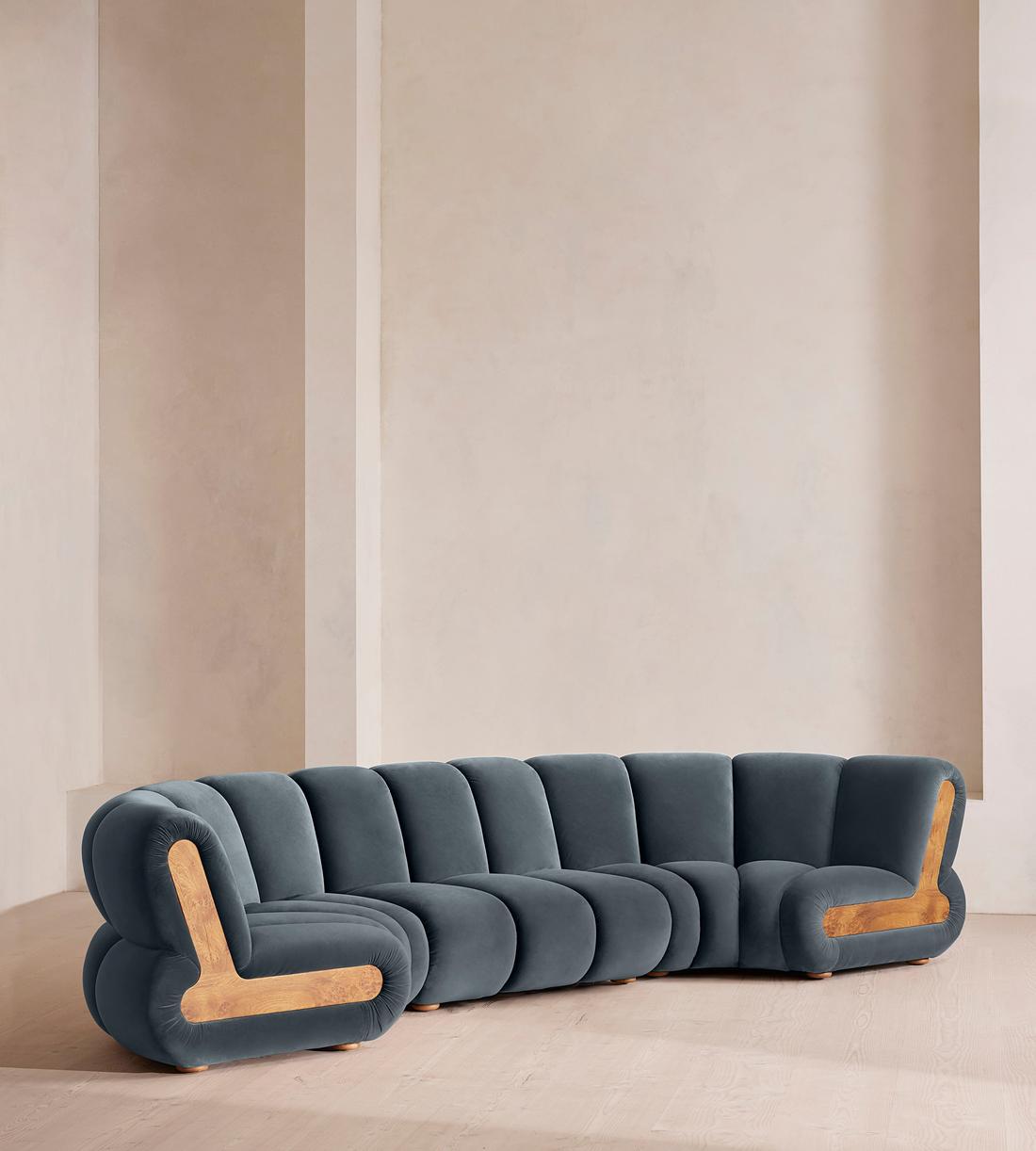 Noelle Modular Curved Sofa - Six Seater - Velvet Grey Blue - Listing - Image 3