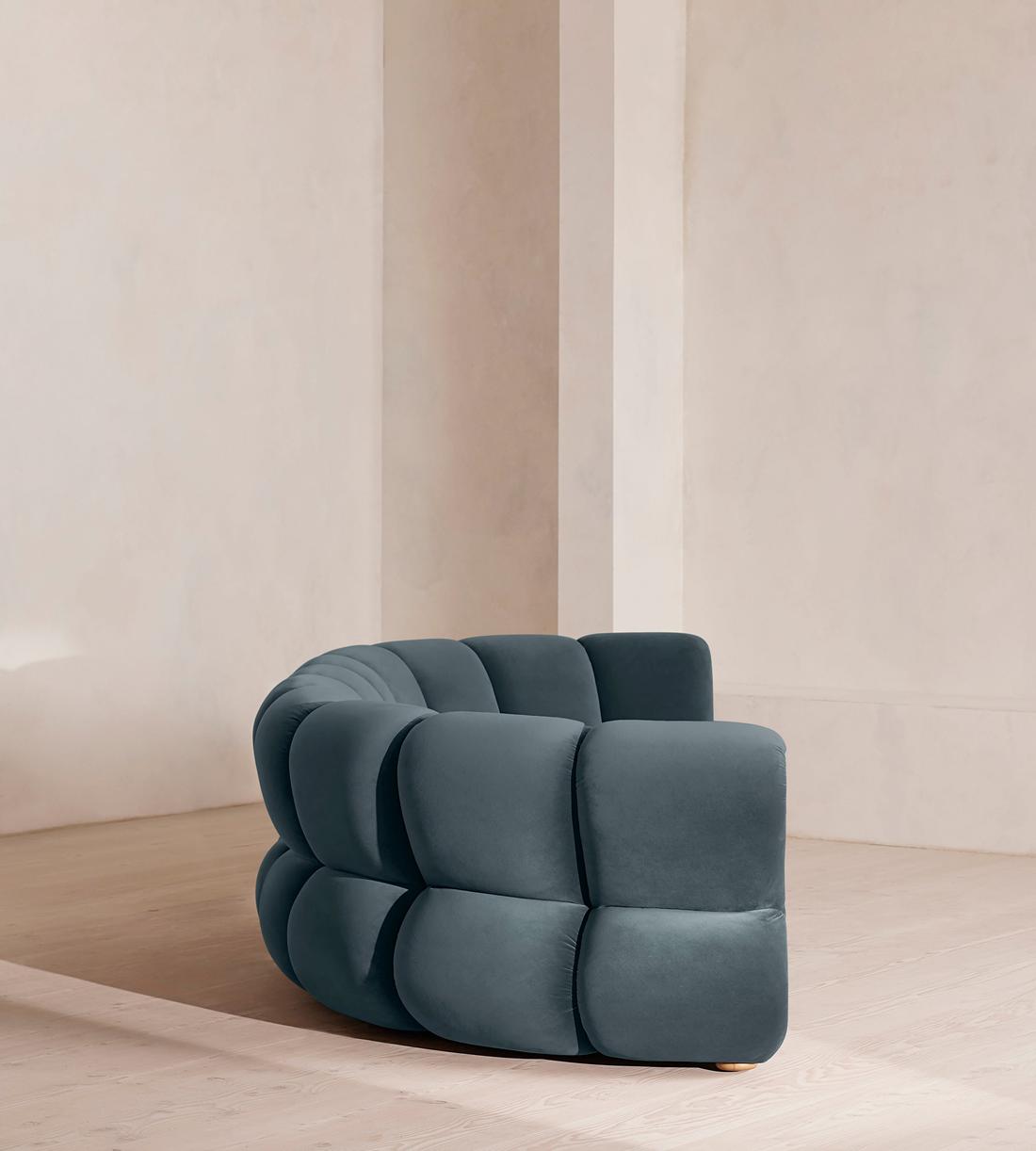 Noelle Sectional Curved Sofa - Six Seater - Velvet Grey Blue - US - Images - Image 4