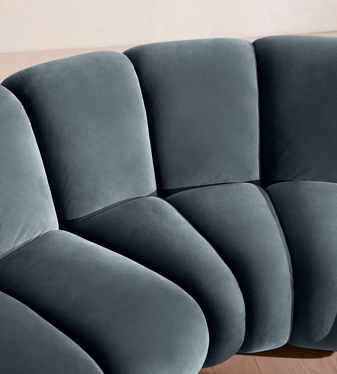 Noelle Sectional Curved Sofa - Six Seater - Velvet Grey Blue - US - Images - Image 7