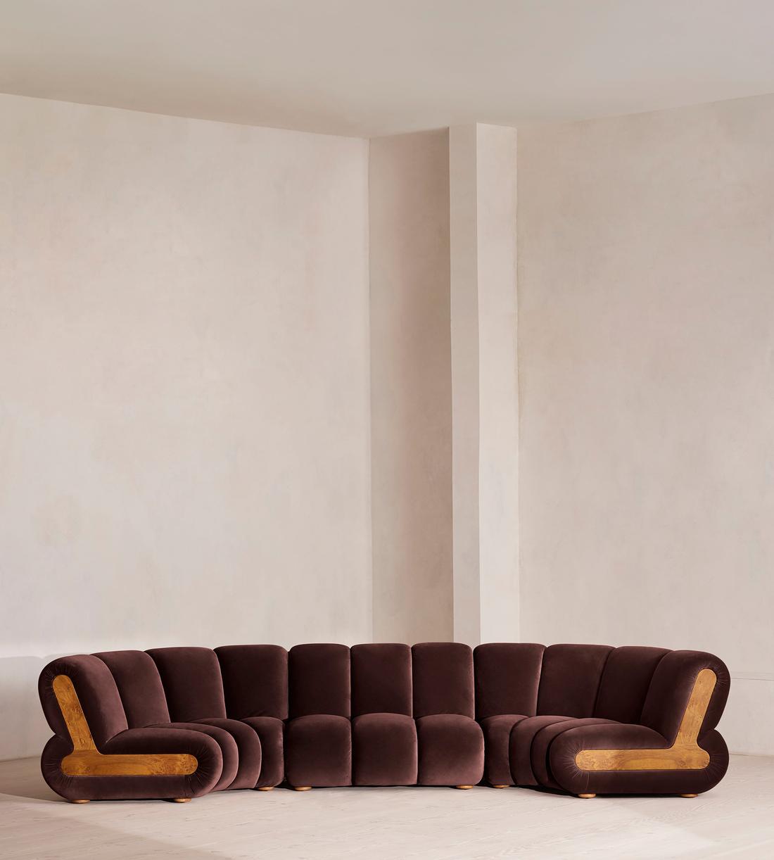Noelle Sectional Curved Sofa - Six Seater - Velvet - Aubergine - US - Listing - Image 1