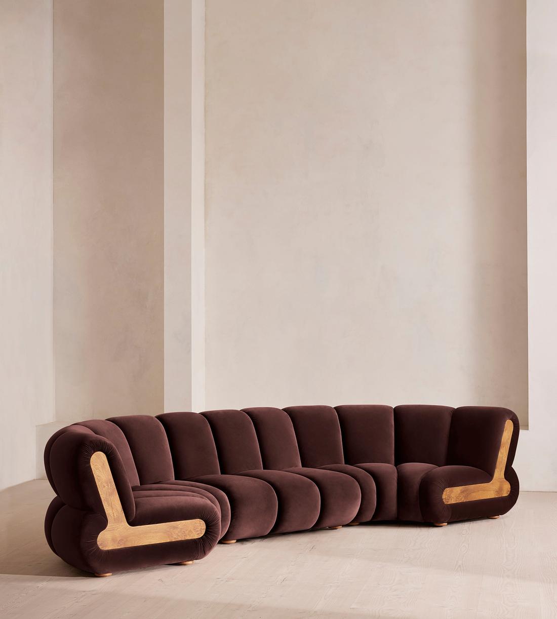 Noelle Sectional Curved Sofa - Six Seater - Velvet - Aubergine - US - Listing - Image 2