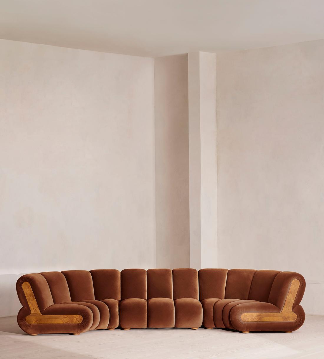Noelle Sectional Curved Sofa - Six Seater - Velvet - Cinnamon - US - Listing - Image 1