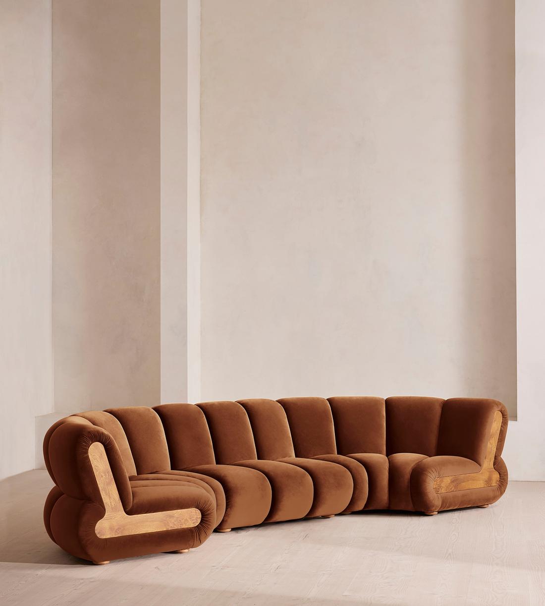 Noelle Sectional Curved Sofa - Six Seater - Velvet - Cinnamon - US - Listing - Image 2