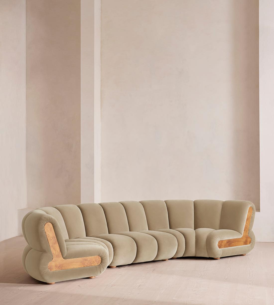 Noelle Modular Curved Sofa - Six Seater - Velvet - Oyster - UK - Listing - Image 2
