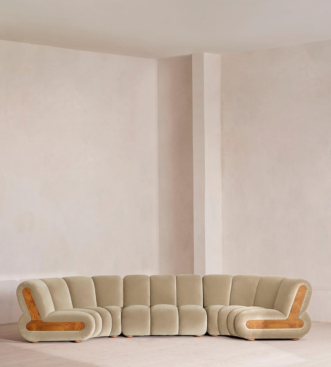 Noelle Sectional Curved Sofa - Six Seater - Velvet - Oyster - US - Listing - Image 1
