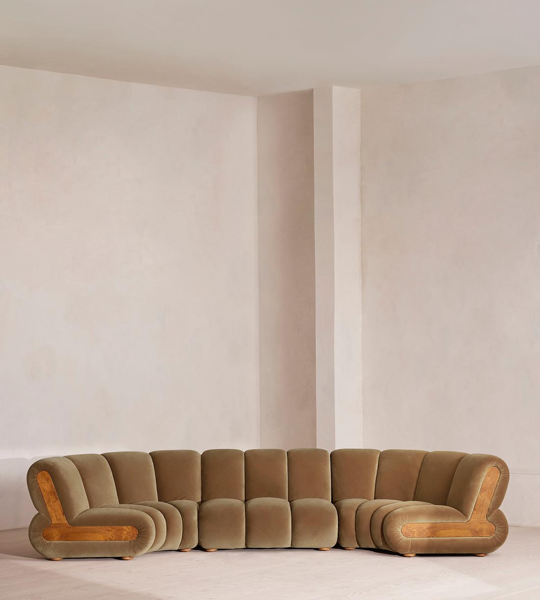 Noelle Sectional Curved Sofa - Six Seater - Velvet - Truffle - US - Listing - Image 1