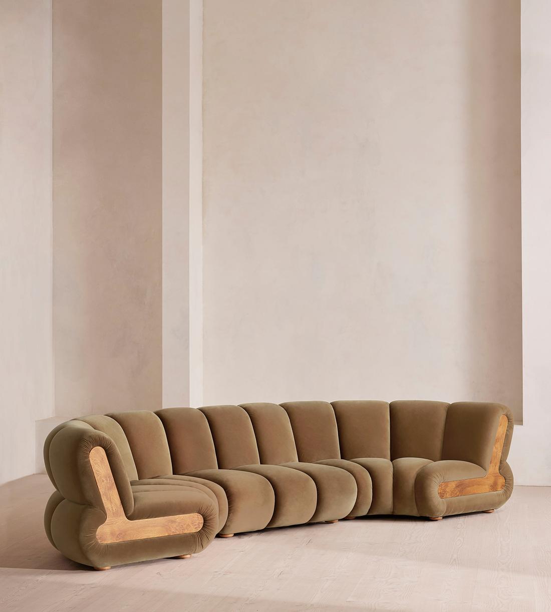 Noelle Sectional Curved Sofa - Six Seater - Velvet - Truffle - US - Listing - Image 2