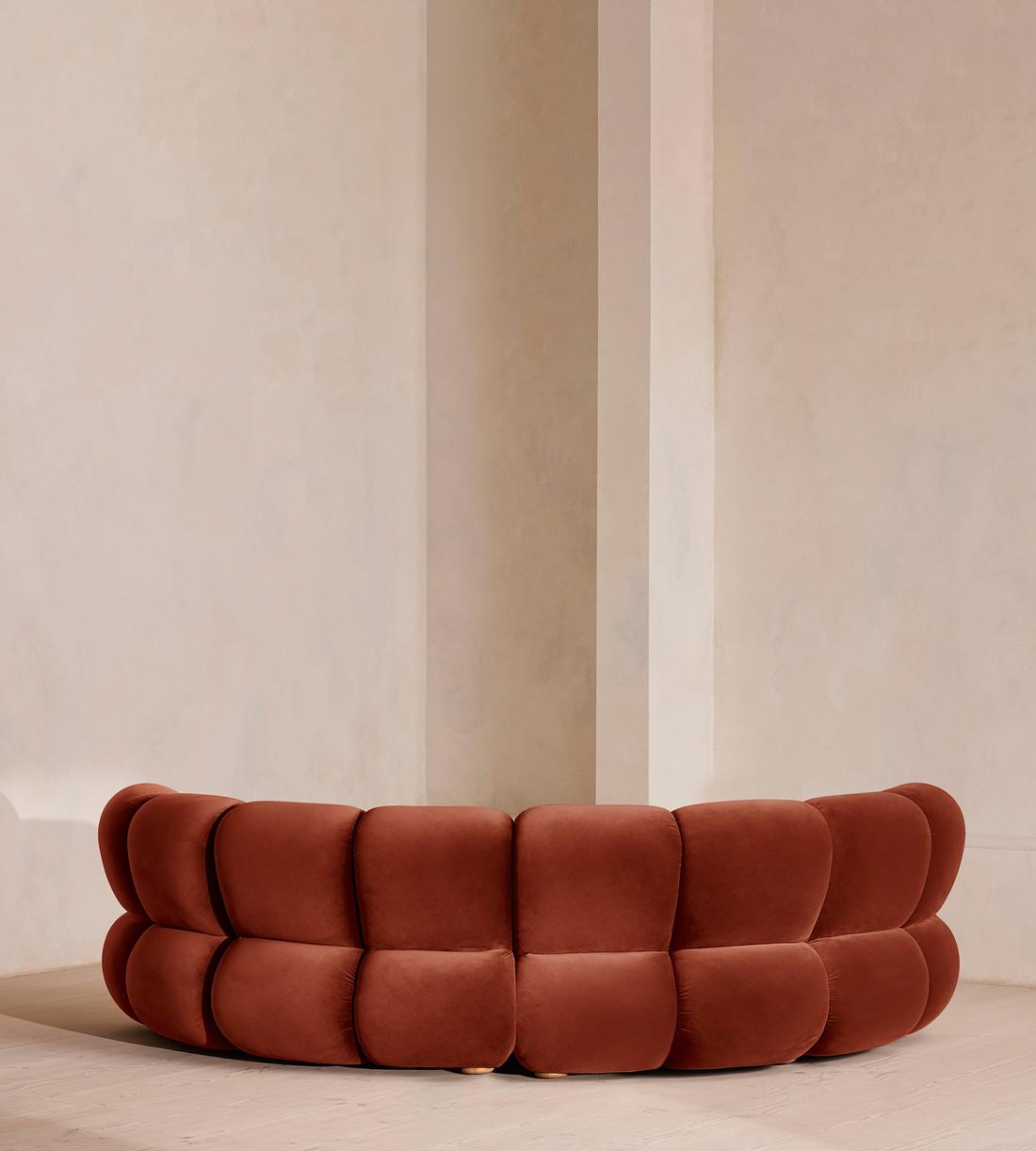 Noelle Sectional Curved Sofa - Four Seater - Velvet - Rust - US - Images - Image 4