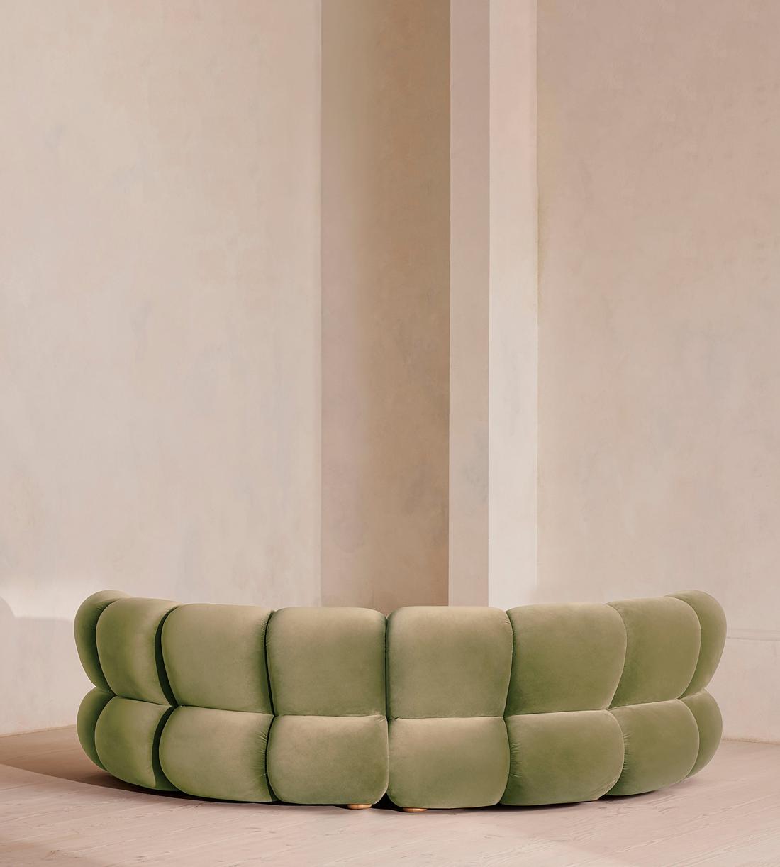 Noelle Modular Curved Sofa - Four Seater - Velvet - Lichen - Images - Image 4