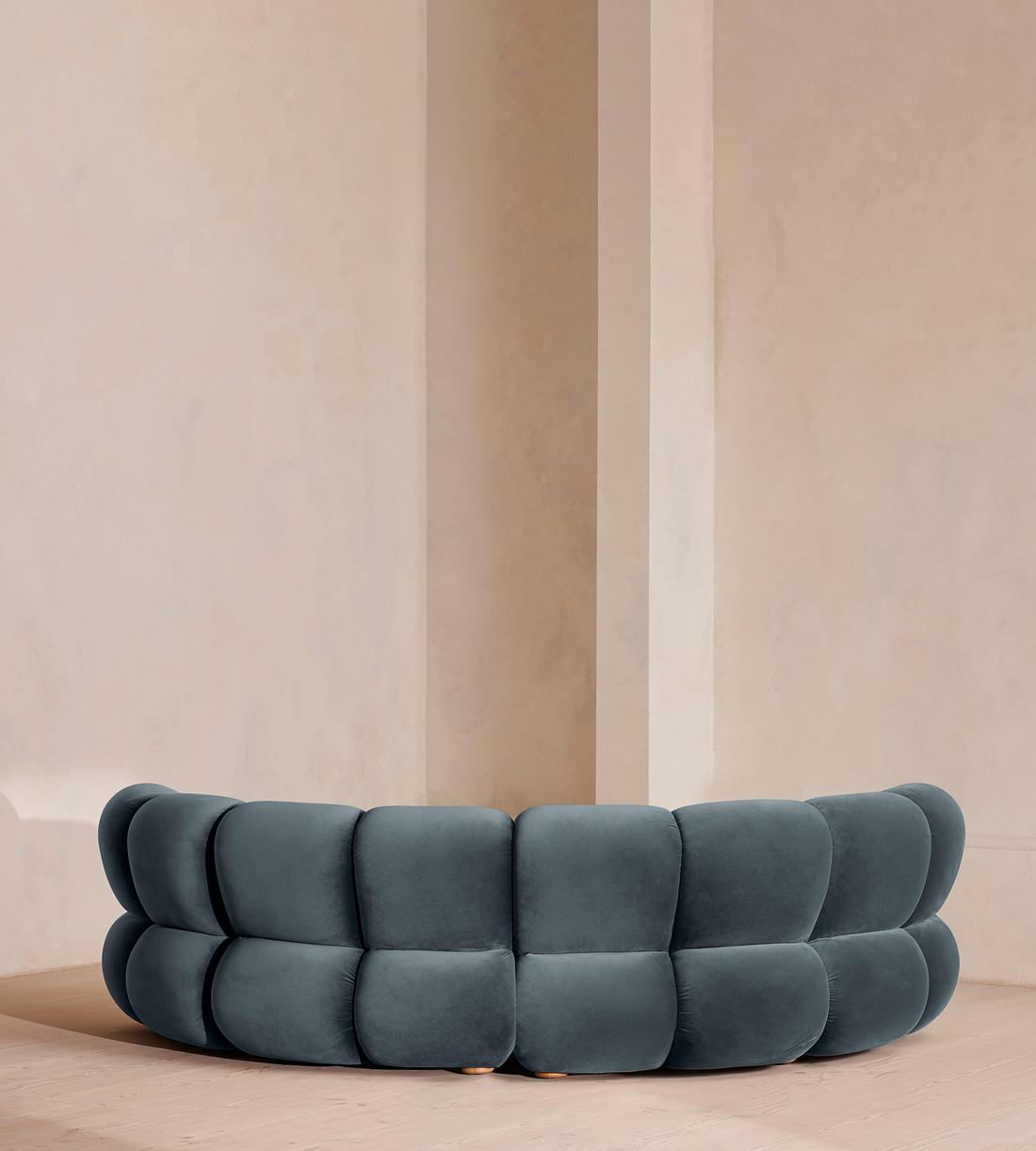 Noelle Modular Curved Sofa - Four Seater - Velvet - Grey Blue - Images - Image 4