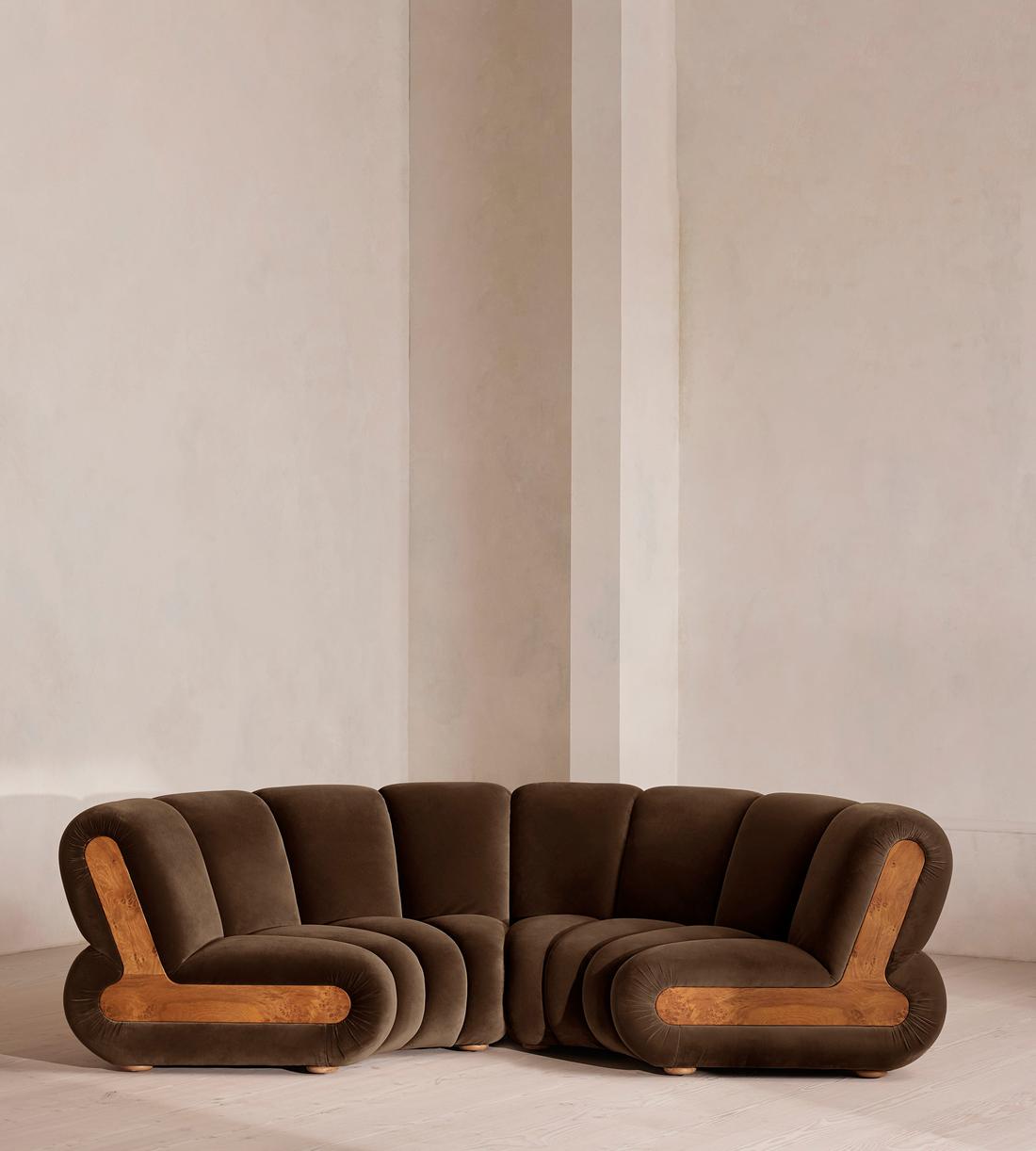 Noelle Sectional Curved Sofa - Four Seater - Velvet Chocolate Brown - US - Listing - Image 1