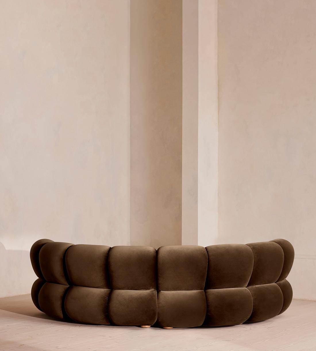 Noelle Sectional Curved Sofa - Four Seater - Velvet Chocolate Brown - US - Images - Image 4