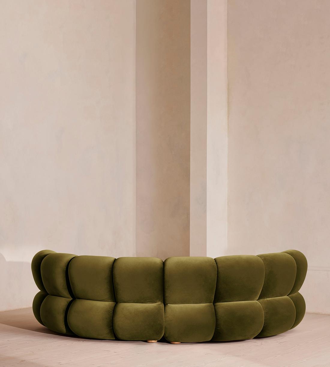 Noelle Sectional Curved Sofa - Four Seater - Velvet - Olive - US - Images - Image 4