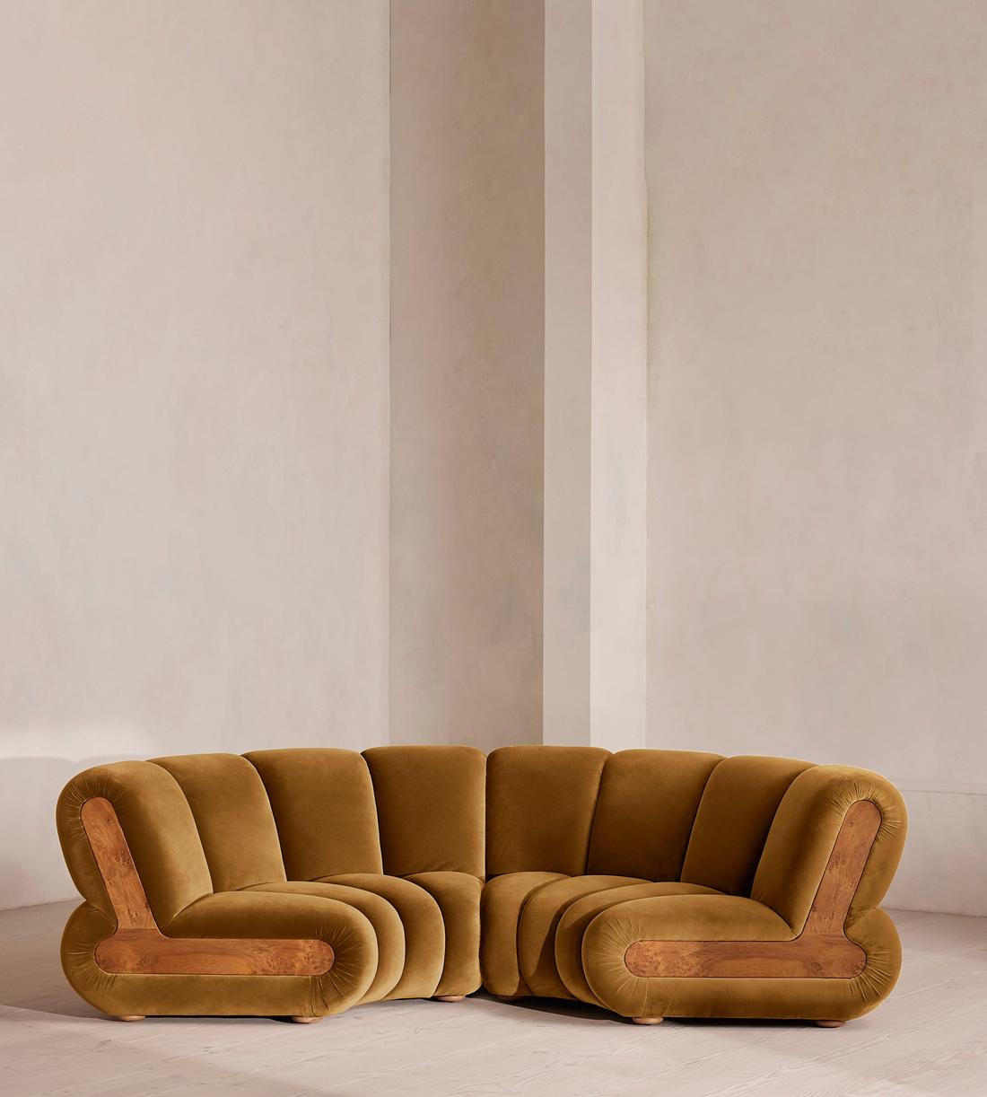 Noelle Modular Curved Sofa - Four Seater - Velvet - Mustard - Listing - Image 1
