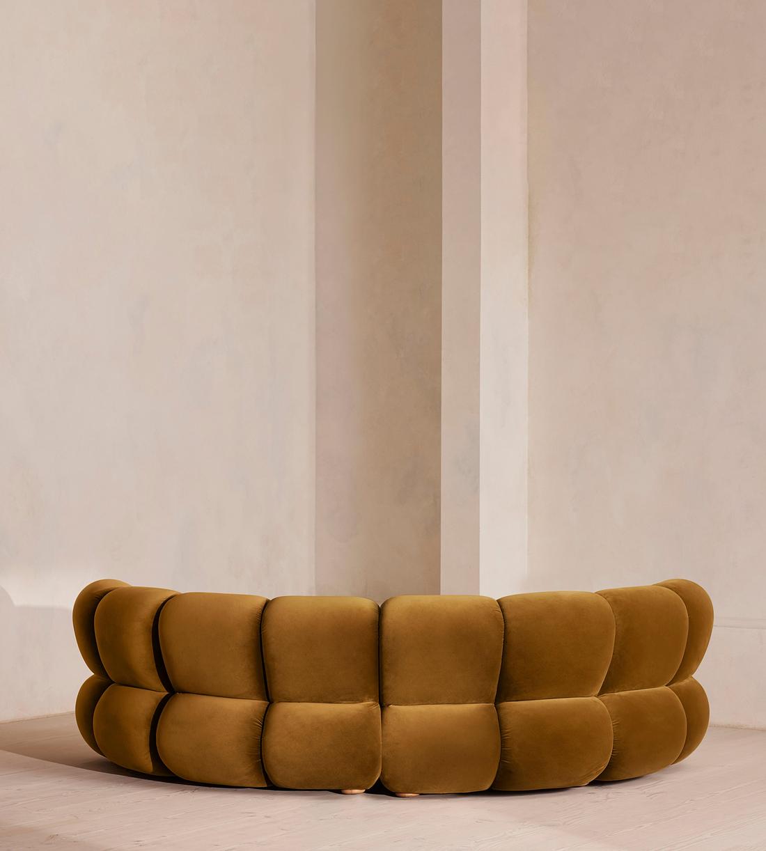 Noelle Sectional Curved Sofa - Four Seater - Velvet - Mustard - US - Images - Image 4