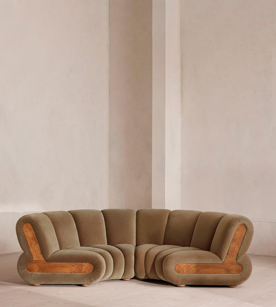 Noelle Sectional Curved Sofa - Four Seater - Velvet - Truffle - US - Listing - Image 1