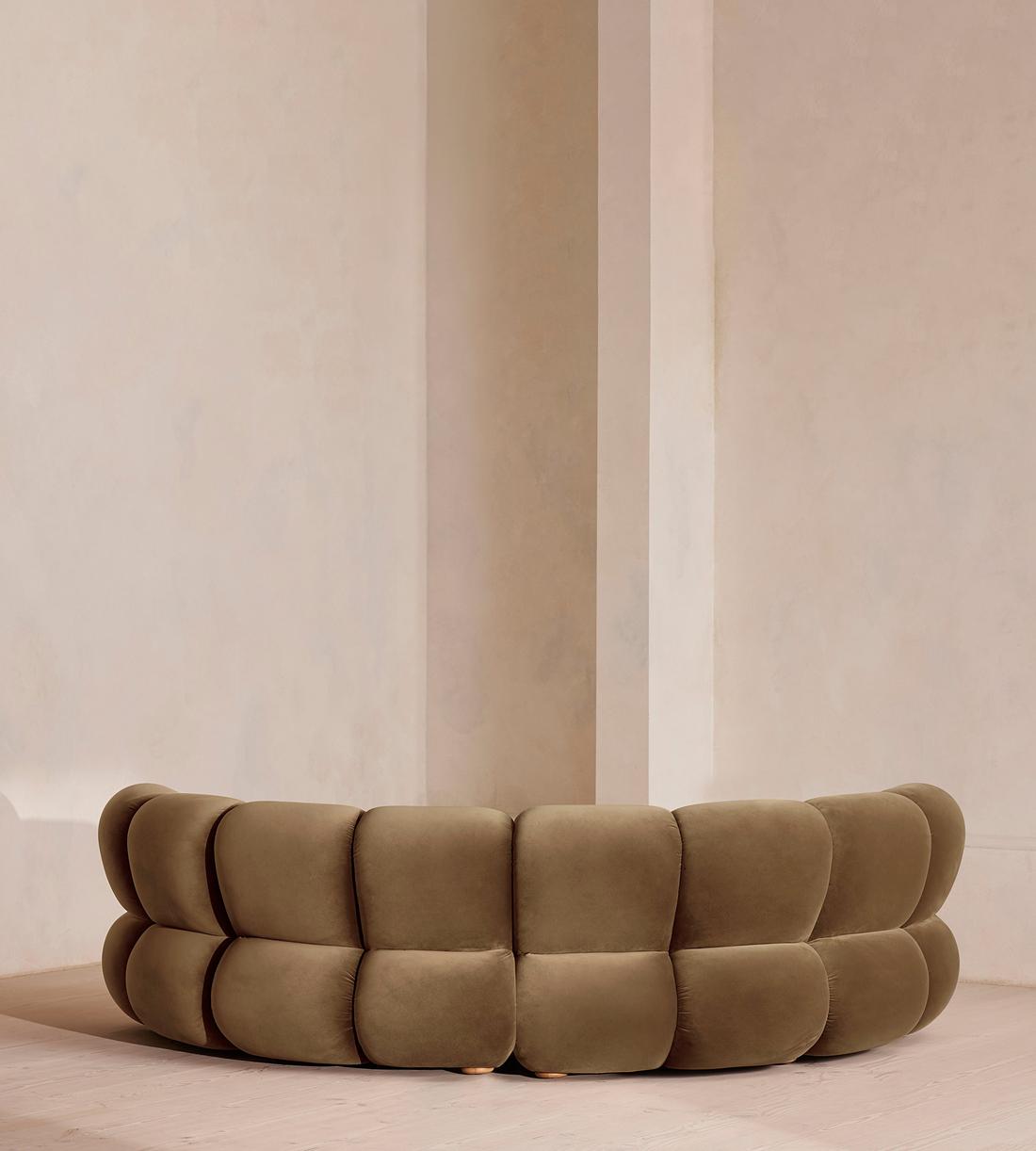 Noelle Sectional Curved Sofa - Four Seater - Velvet - Truffle - US - Images - Image 4