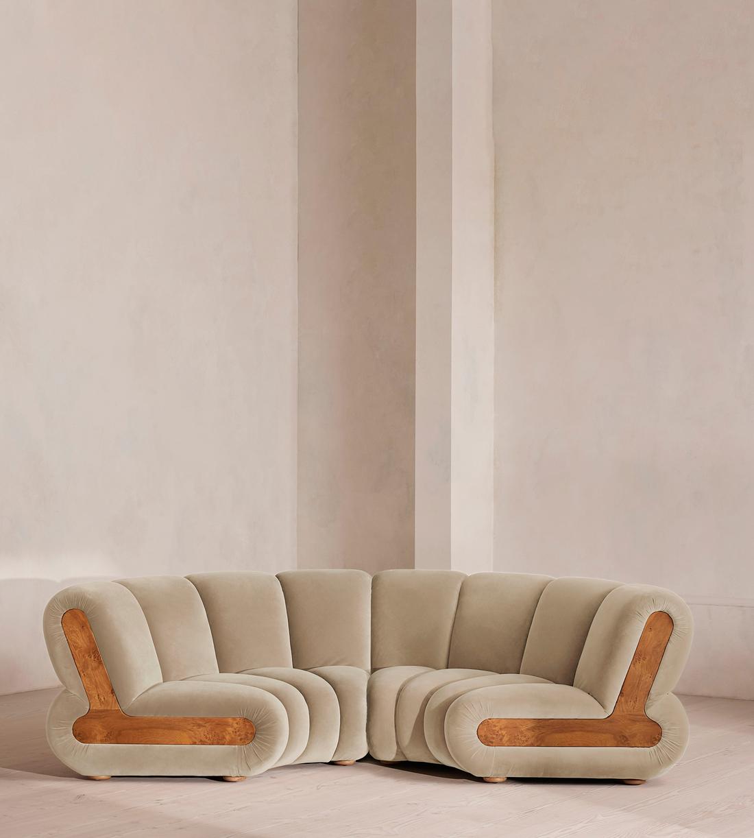 Noelle Sectional Curved Sofa - Four Seater - Velvet - Oyster - US - Listing - Image 1