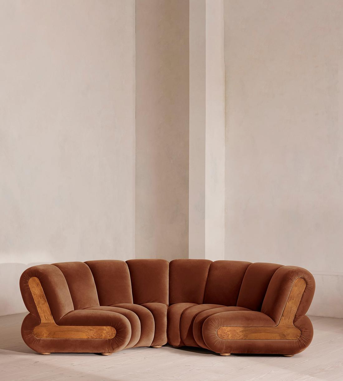 Noelle Sectional Curved Sofa - Four Seater - Velvet - Cinnamon - US - Listing - Image 1