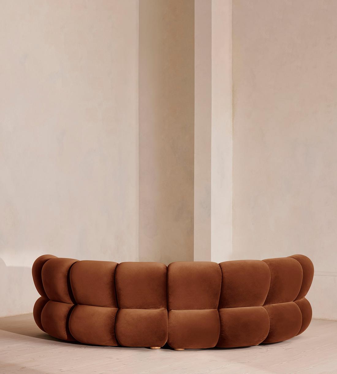 Noelle Sectional Curved Sofa - Four Seater - Velvet - Cinnamon - US - Images - Image 4
