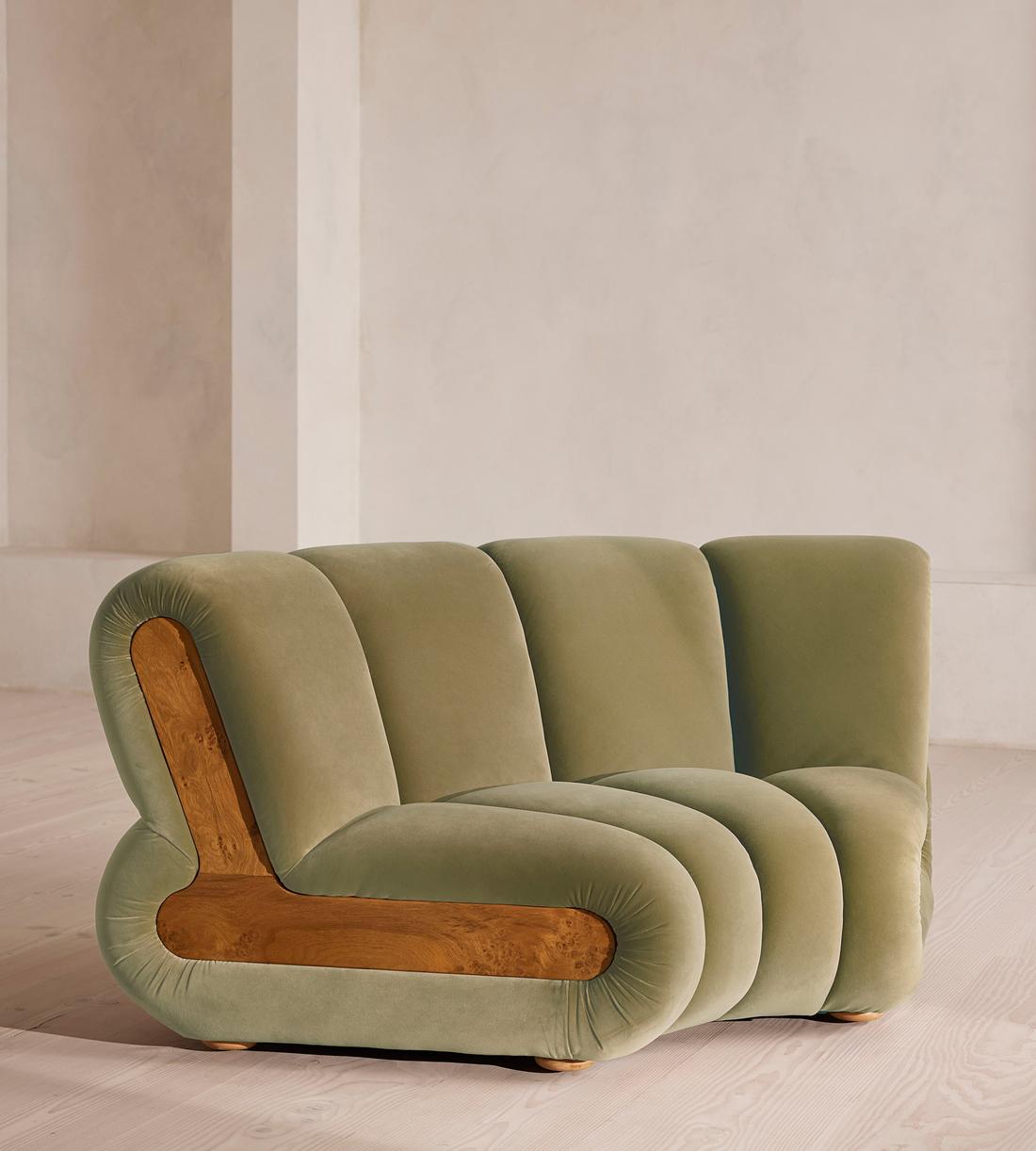 Noelle Modular Curved Armchair - Velvet Lichen - UK - Listing - Image 2