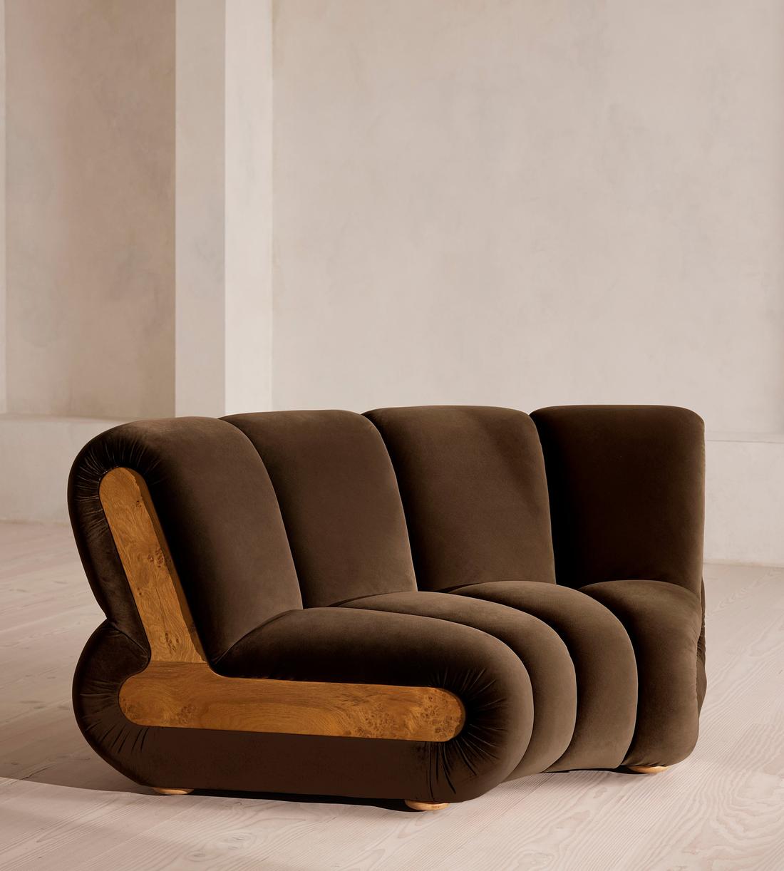 Noelle Sectional Curved Armchair - Velvet Chocolate Brown - US - Listing - Image 2