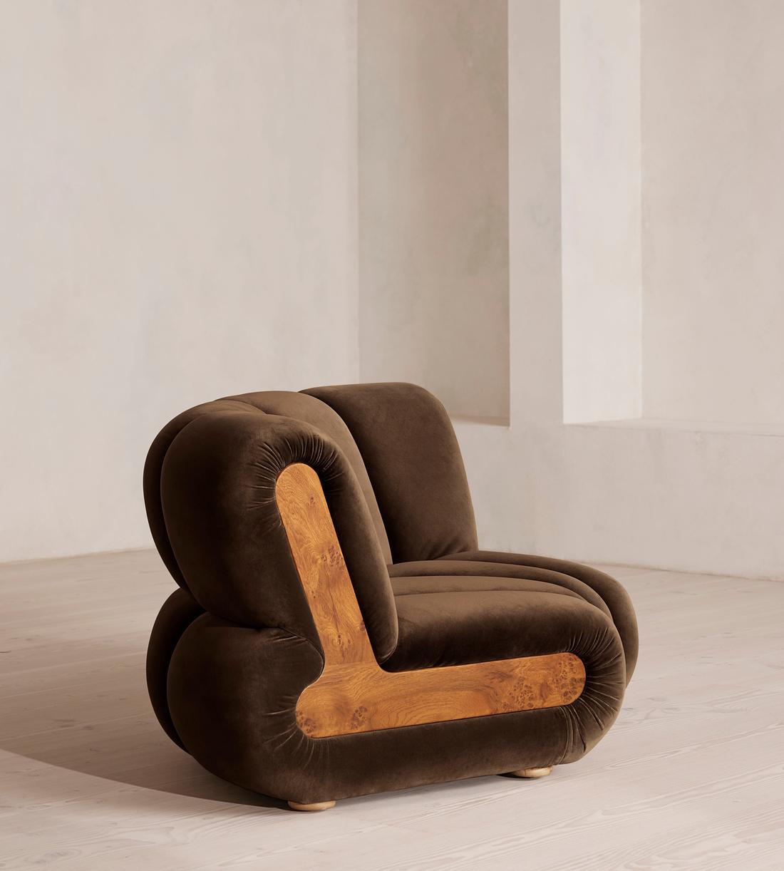 Noelle Sectional Curved Armchair - Velvet Chocolate Brown - US - Images - Image 3