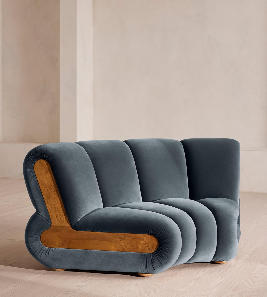 Noelle Sectional Curved Armchair - Velvet Grey Blue - US - Listing - Image 2