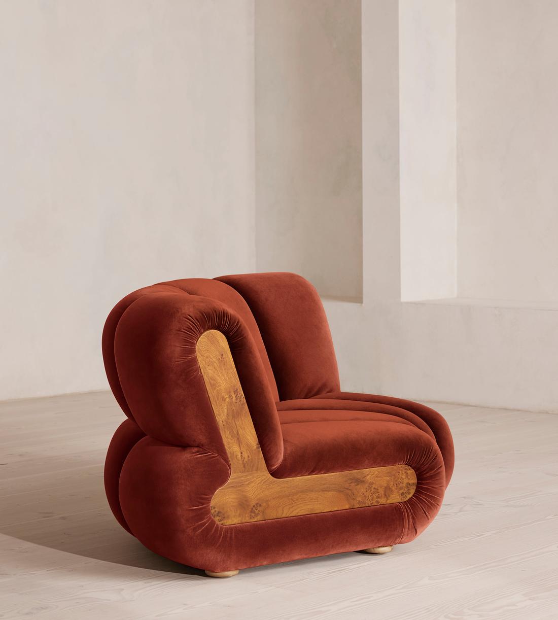 Noelle Sectional Curved Armchair - Velvet Rust - US - Images - Image 3