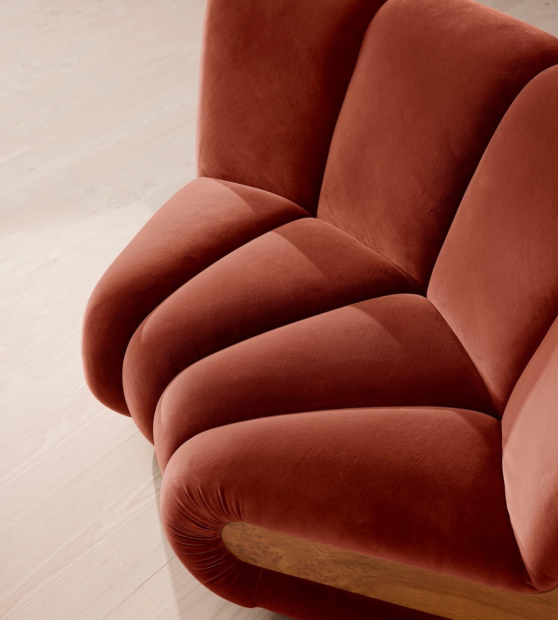 Noelle Sectional Curved Armchair - Velvet Rust - US - Images - Image 5
