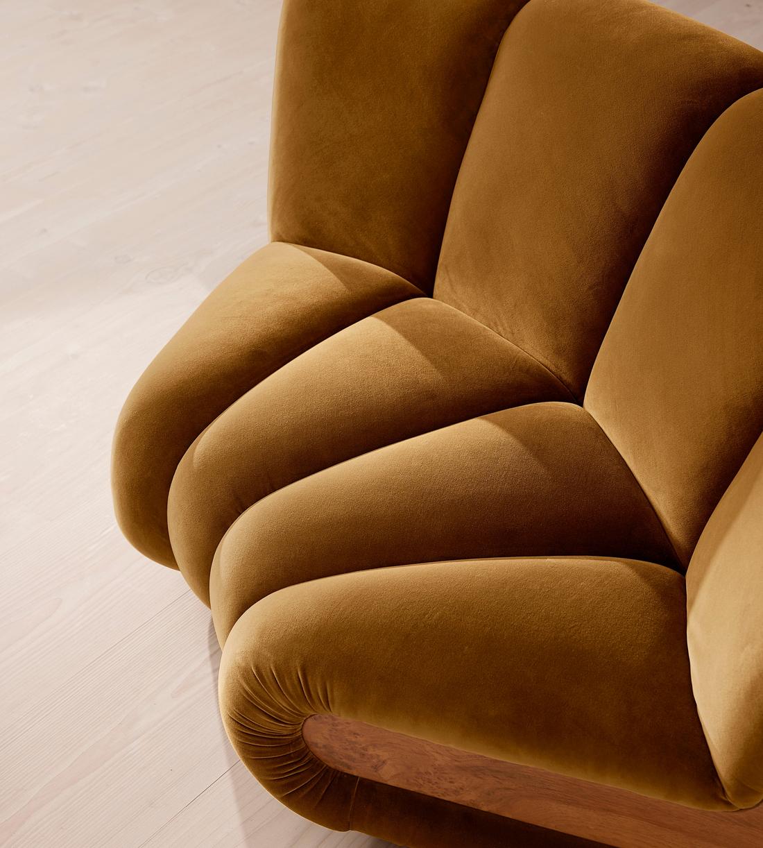 Noelle Sectional Curved Armchair - Velvet Mustard - US - Images - Image 6