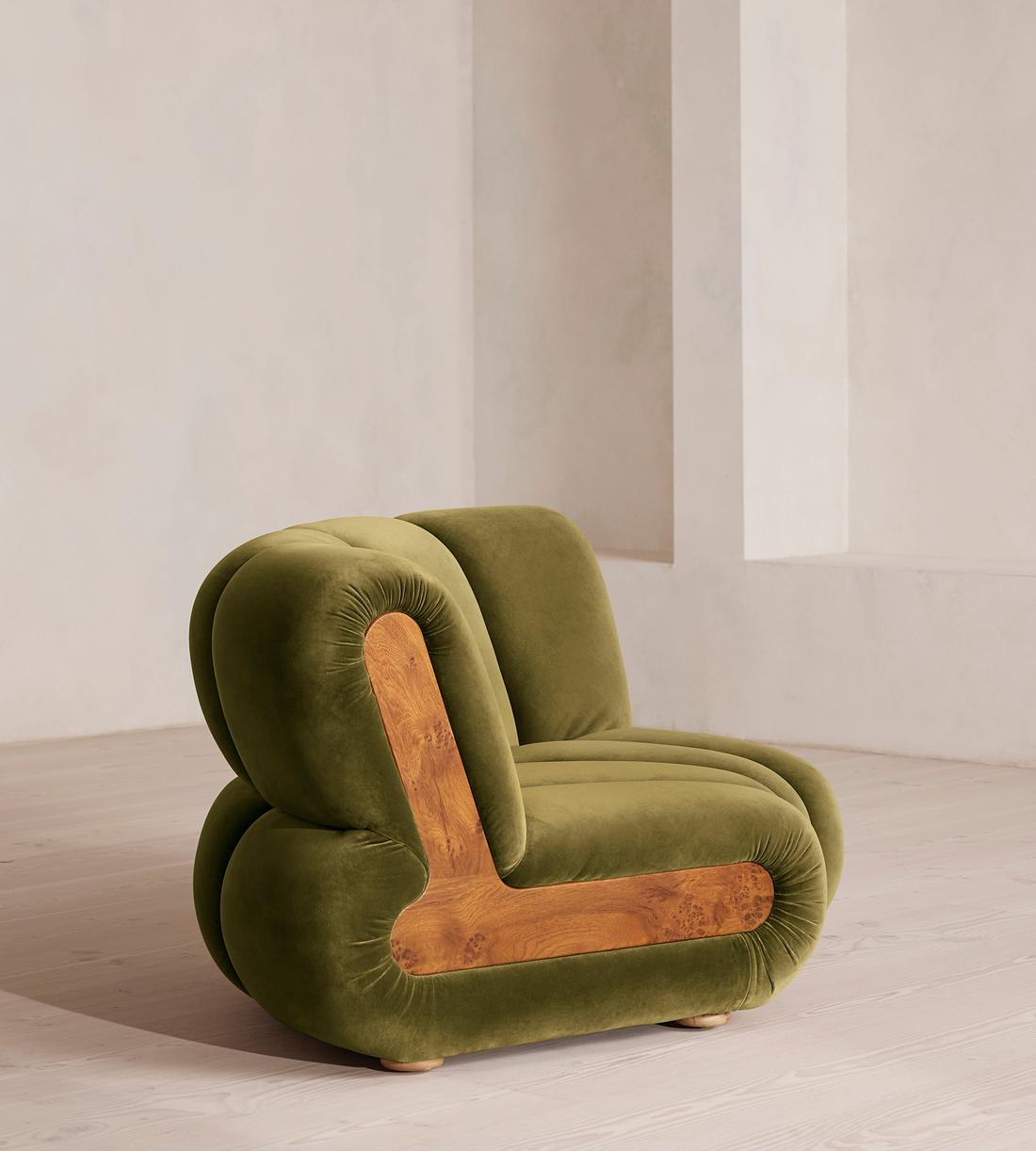Noelle Modular Curved Armchair - Velvet Olive - UK - Images - Image 3