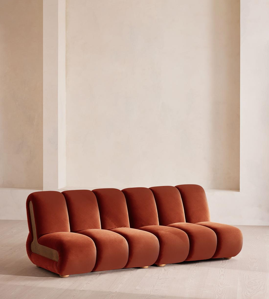Noelle Sectional Sofa - Four Seater - Velvet - Rust - US - Listing - Image 2