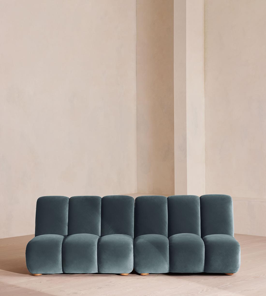 Noelle Sectional Sofa - Four Seater - Velvet - Grey Blue - US - Listing - Image 1