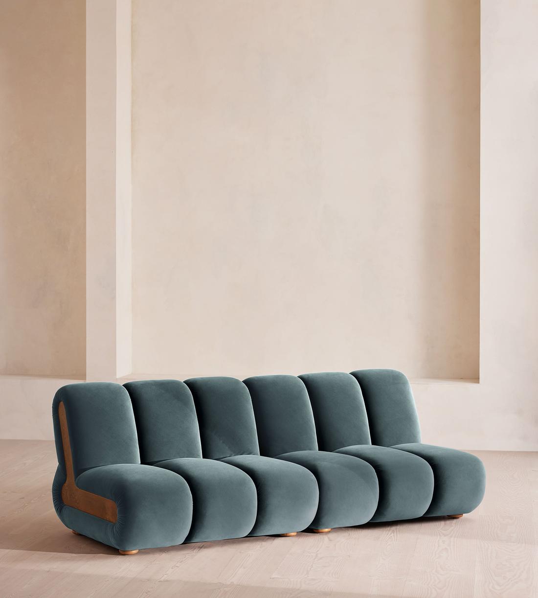Noelle Sectional Sofa - Four Seater - Velvet - Grey Blue - US - Listing - Image 2
