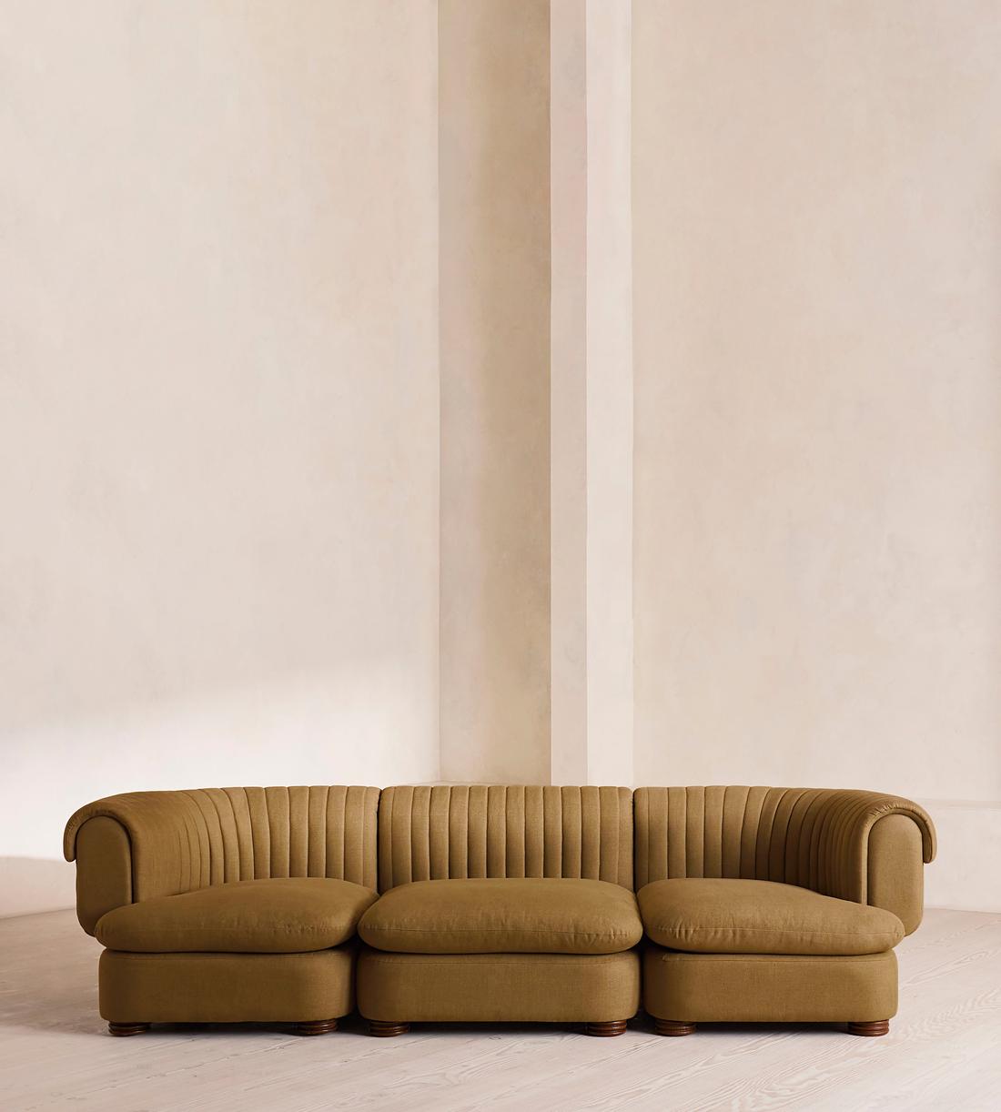 Rava Sectional Sofa - Four Seater - Velvet - Ochre - US - Listing - Image 1