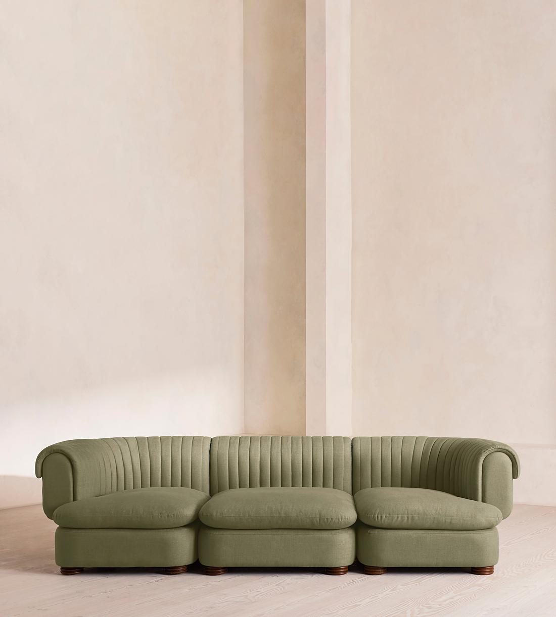 Rava Sectional Sofa - Four Seater - Velvet - Sage - US - Listing - Image 1