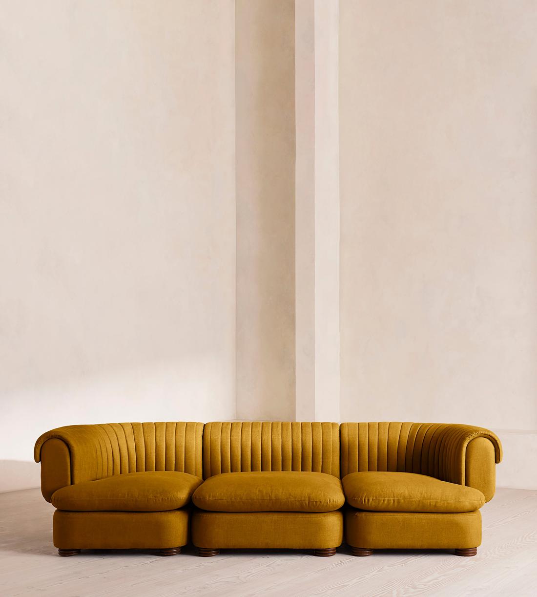 Rava Sectional Sofa - Four Seater - Linen - Turmeric - US - Listing - Image 1