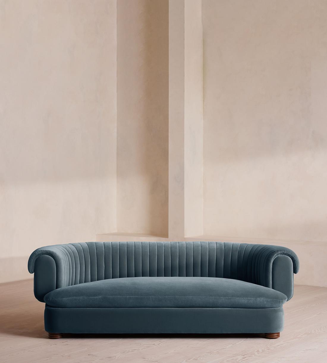 Rava Three Seater Sofa - Velvet - Grey Blue - Listing - Image 1