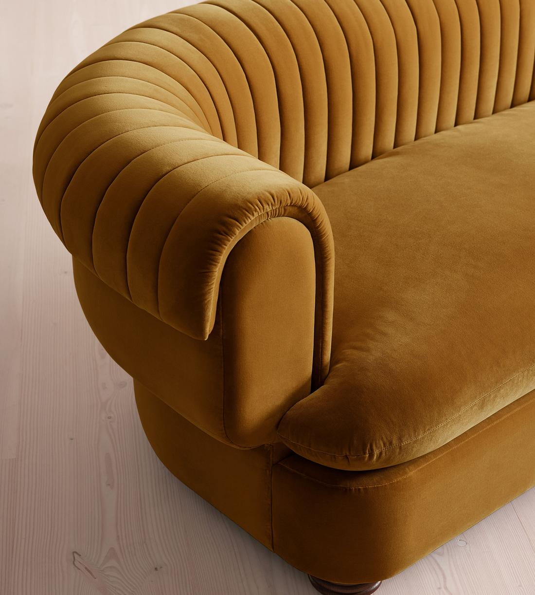 Rava Three Seater Sofa - Velvet - Mustard - Images - Image 5