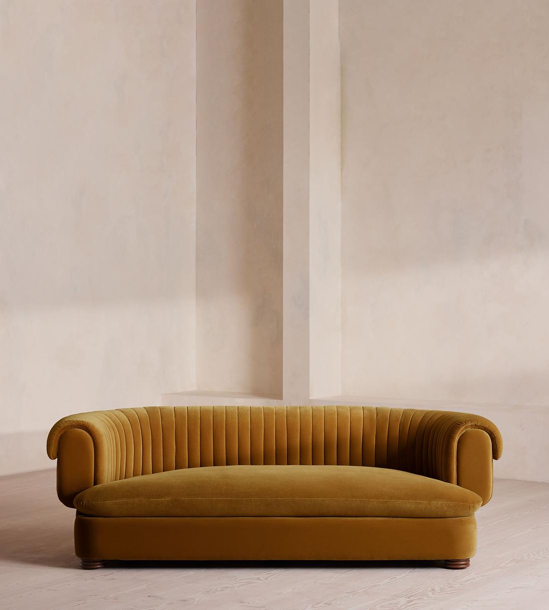 Rava Three Seater Sofa - Velvet - Mustard - US - Listing - Image 1