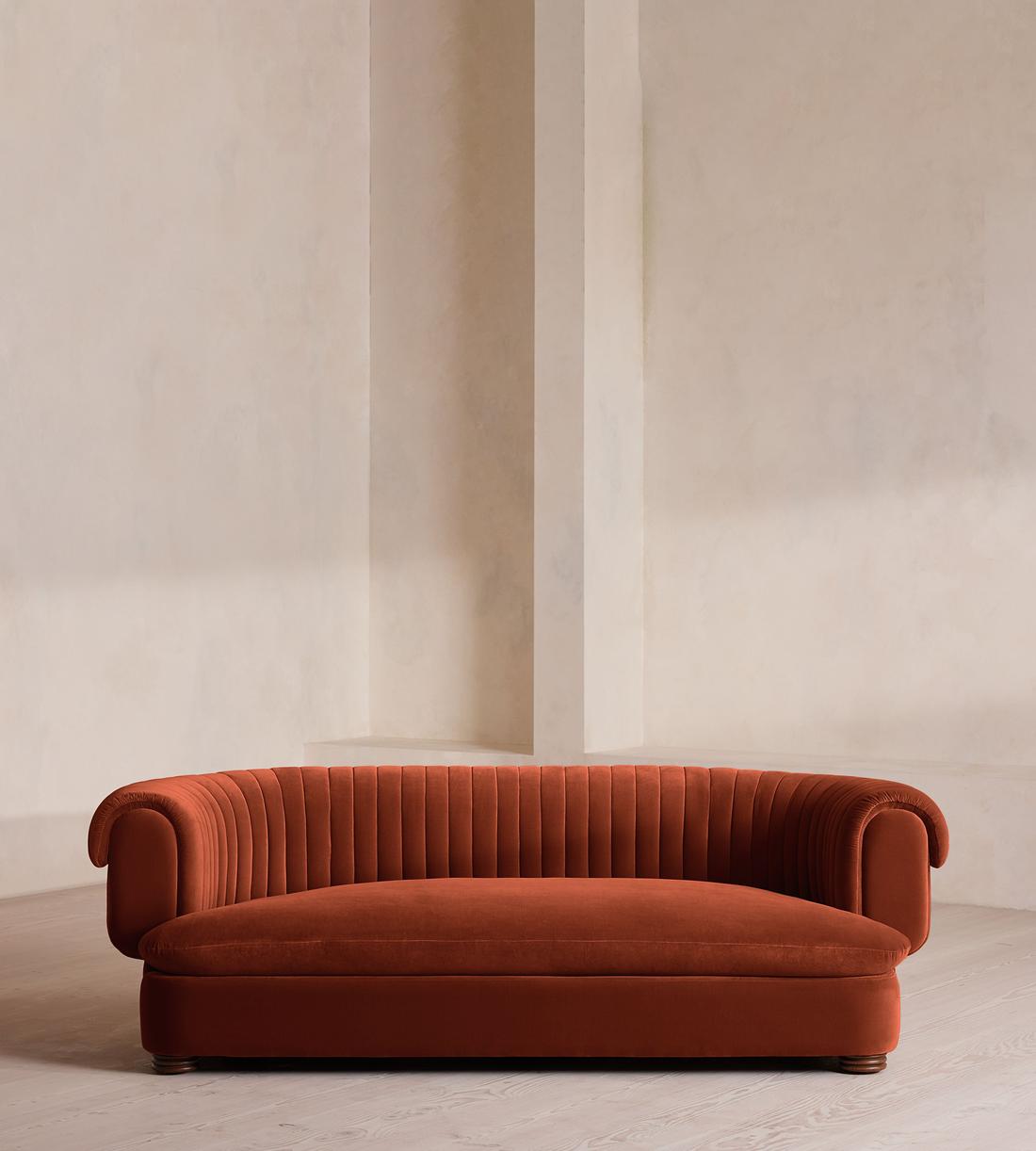 Rava Three Seater Sofa - Velvet - Rust - US - Listing - Image 1