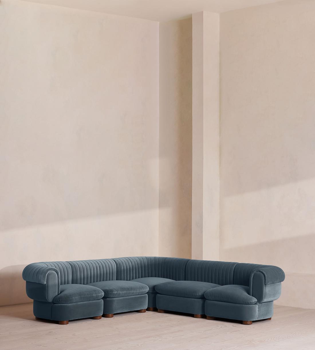 Rava Sectional Sofa - Corner Sofa - Velvet - Grey Blue - US - Listing - Image 1