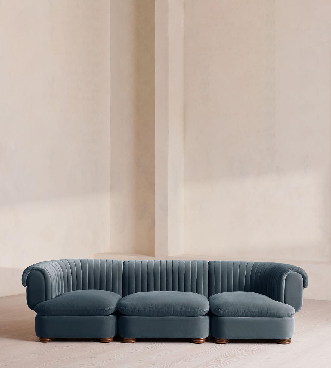 Rava Modular Sofa - Four Seater - Velvet - Grey Blue - Listing - Image 1