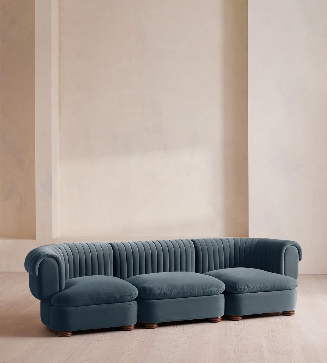 Rava Modular Sofa - Four Seater - Velvet - Grey Blue - Listing - Image 2
